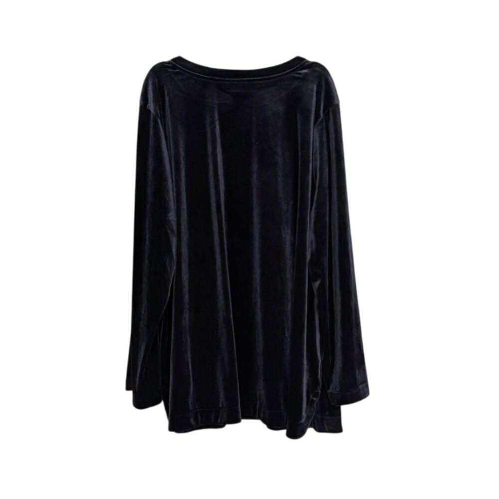 LOGO Lori Goldstein Velvet Tunic Shirt Womens Size 3X Black Split Neck Pullover - Picture 7 of 10